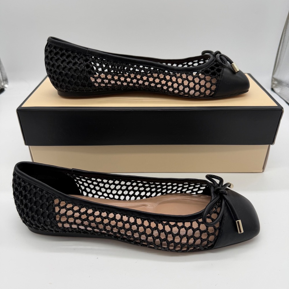 BCBGeneration Hartly Black Raffia Mesh Ballet Flats GN243501 Square Toe 6.5M New